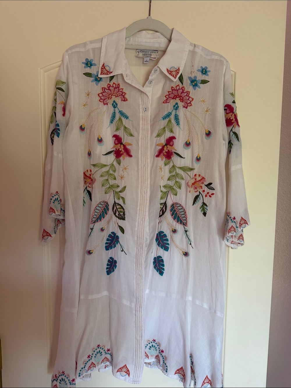 Johnny Was White Embroidered Floral Tunic Dress